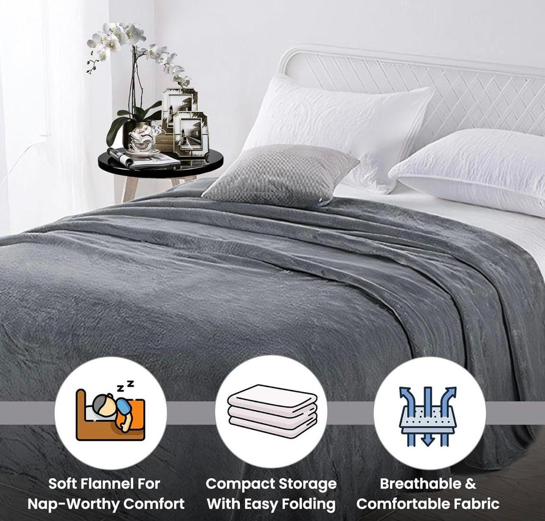 Double Bed Fleece Blanket 89x90" | Winter Warm Cozy Throw | Ultra Soft Grey