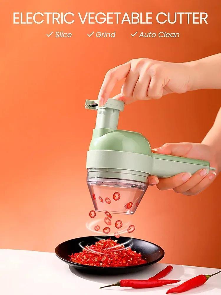 4-in-1 Electric Vegetable Cutter | USB-C 1200mAh | Auto Wash + 6 Attachments