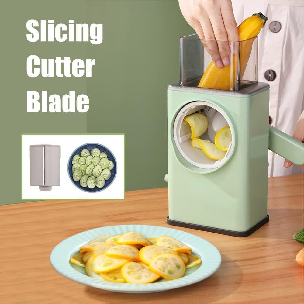 4-in-1 Rotary Vegetable Slicer Cutter | 40% Larger Feeder | Safe Non-Contact Design | Mint Green