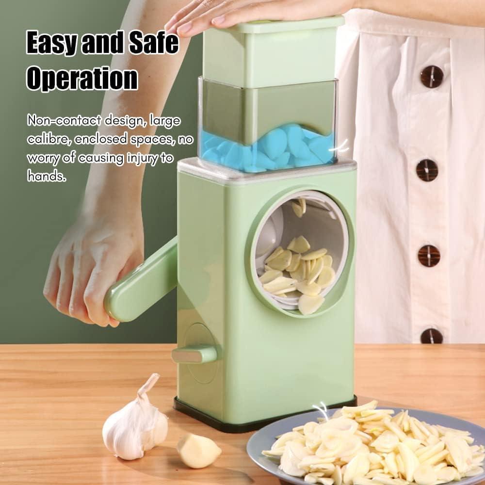 4-in-1 Rotary Vegetable Slicer Cutter | 40% Larger Feeder | Safe Non-Contact Design | Mint Green