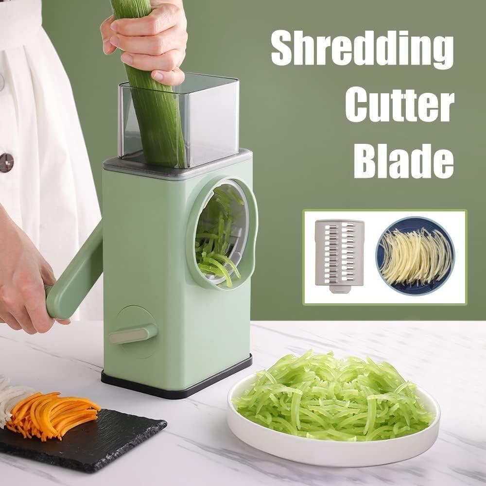 4-in-1 Rotary Vegetable Slicer Cutter | 40% Larger Feeder | Safe Non-Contact Design | Mint Green
