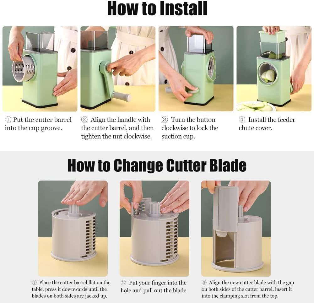4-in-1 Rotary Vegetable Slicer Cutter | 40% Larger Feeder | Safe Non-Contact Design | Mint Green