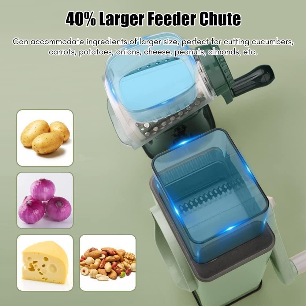 4-in-1 Rotary Vegetable Slicer Cutter | 40% Larger Feeder | Safe Non-Contact Design | Mint Green