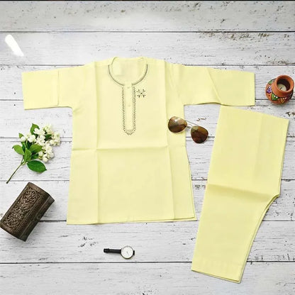 Kids Kurta Shalwar Set Yellow Cotton | Stitched 2 Piece | Eid Collection 1-10 Years