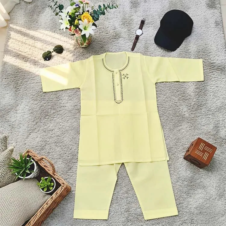 Kids Kurta Shalwar Set Yellow Cotton | Stitched 2 Piece | Eid Collection 1-10 Years