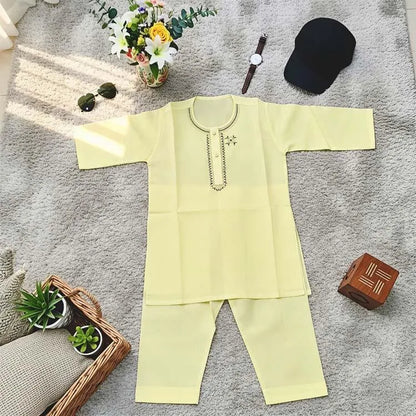 Kids Kurta Shalwar Set Yellow Cotton | Stitched 2 Piece | Eid Collection 1-10 Years