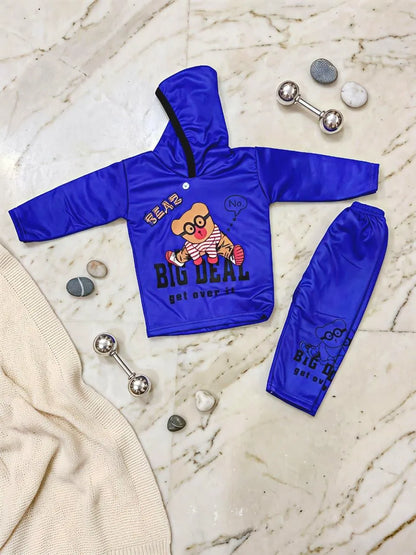 Boy's Fleece Hoodie Set Yellow Printed | 2 Piece Stitched | Kids Winter Wear 2-3 Years