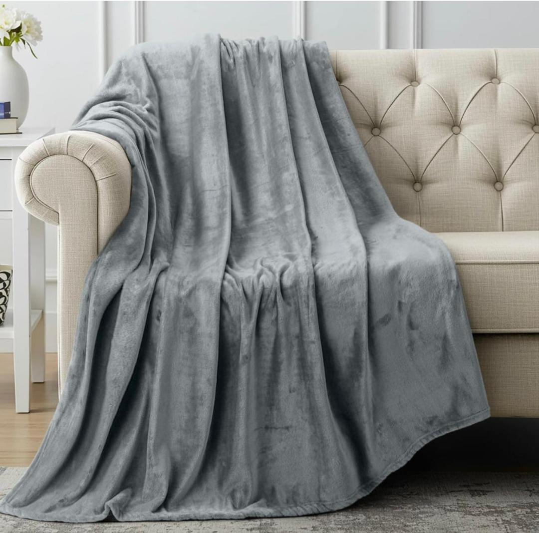 Double Bed Fleece Blanket 89x90" | Winter Warm Cozy Throw | Ultra Soft Grey