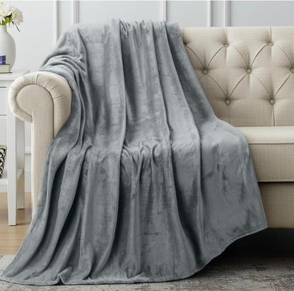Double Bed Fleece Blanket 89x90" | Winter Warm Cozy Throw | Ultra Soft Grey