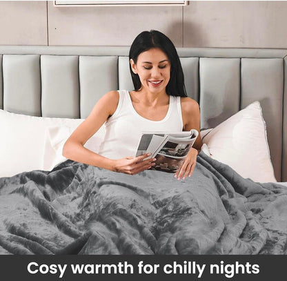 Double Bed Fleece Blanket 89x90" | Winter Warm Cozy Throw | Ultra Soft Grey