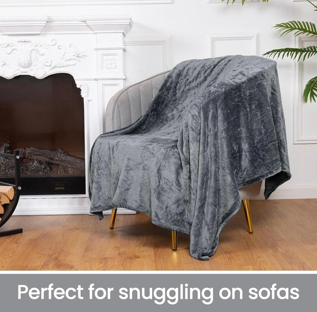 Double Bed Fleece Blanket 89x90" | Winter Warm Cozy Throw | Ultra Soft Grey