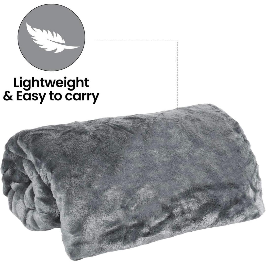 Double Bed Fleece Blanket 89x90" | Winter Warm Cozy Throw | Ultra Soft Grey