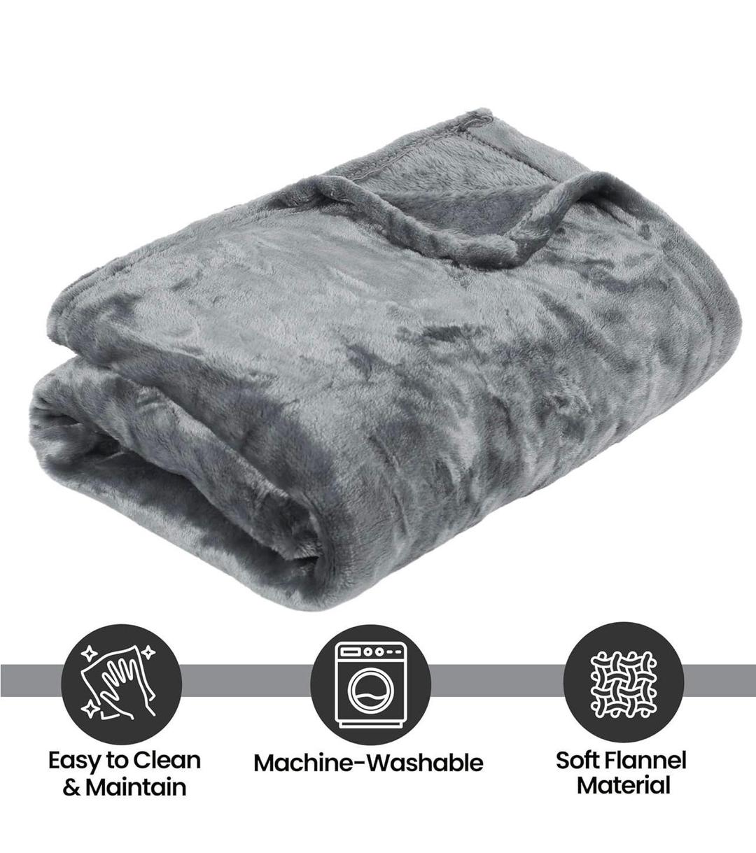 Double Bed Fleece Blanket 89x90" | Winter Warm Cozy Throw | Ultra Soft Grey