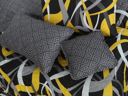 7-Piece Cotton Salonica Bedding Set | Double Bed King Size | Yellow Gray Black