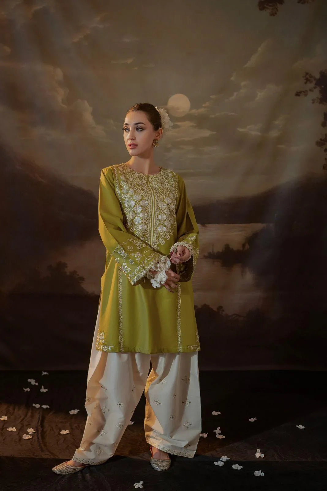 Unstitched Embroidered Lawn Suit Green | 3 Piece | Wedding Eid Collection | URGE Brand