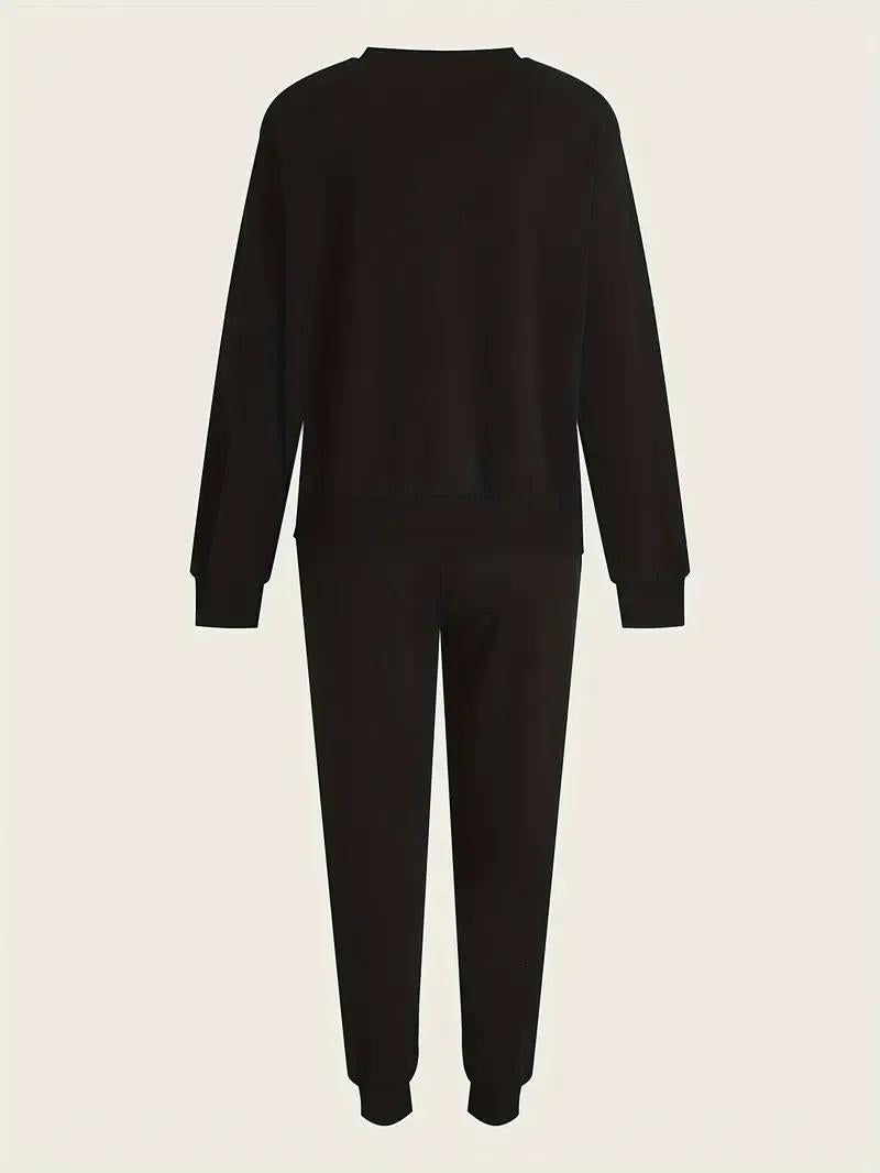 Black Queen Graphic Fleece Tracksuit Set | 2 Piece Stitched | Women Winter Wear