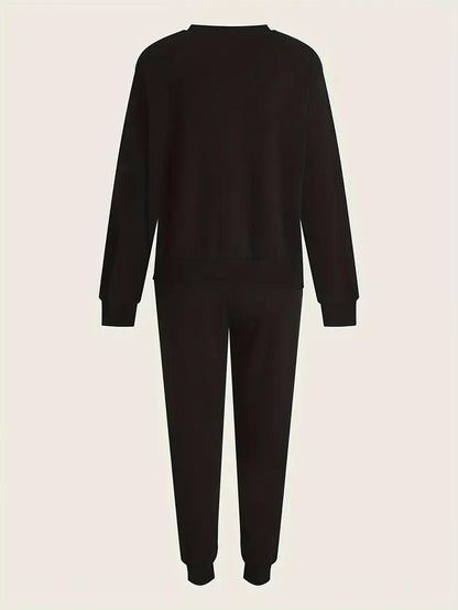 Black Queen Graphic Fleece Tracksuit Set | 2 Piece Stitched | Women Winter Wear