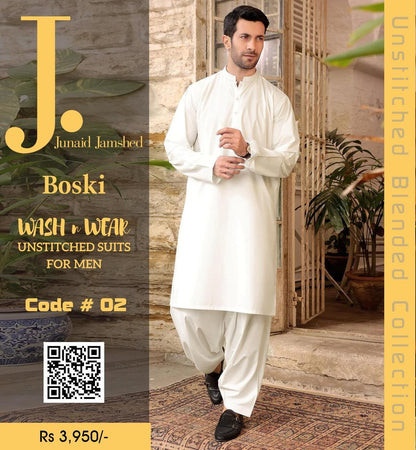 Unstitched Boski Men Suit Off White | Wash & Wear | 4 Meter Premium Fabric