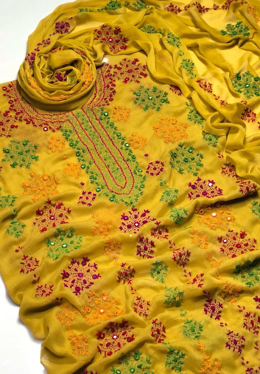Hand-Embroidered Yellow Chiffon 2-Piece Suit | Unstitched | Party Wear