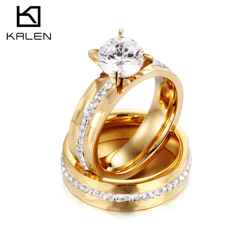 Titanium Steel Couple Rings Set | Gold + Silver | Valentine Anniversary Gift