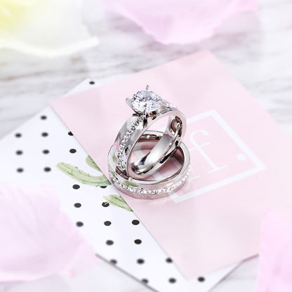 Titanium Steel Couple Rings Set | Gold + Silver | Valentine Anniversary Gift