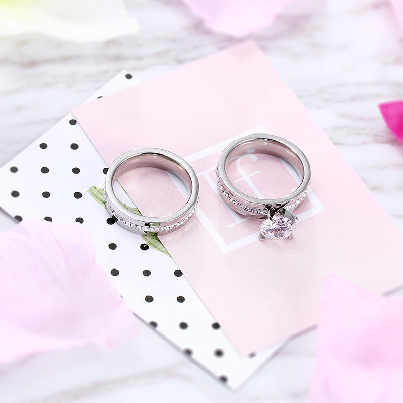 Titanium Steel Couple Rings Set | Gold + Silver | Valentine Anniversary Gift