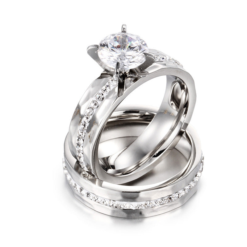 Titanium Steel Couple Rings Set | Gold + Silver | Valentine Anniversary Gift