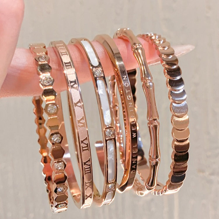Rose Gold Zircon 7 Pcs Bracelets Set | Luxury Stackable Bangles | Anti-Tarnish