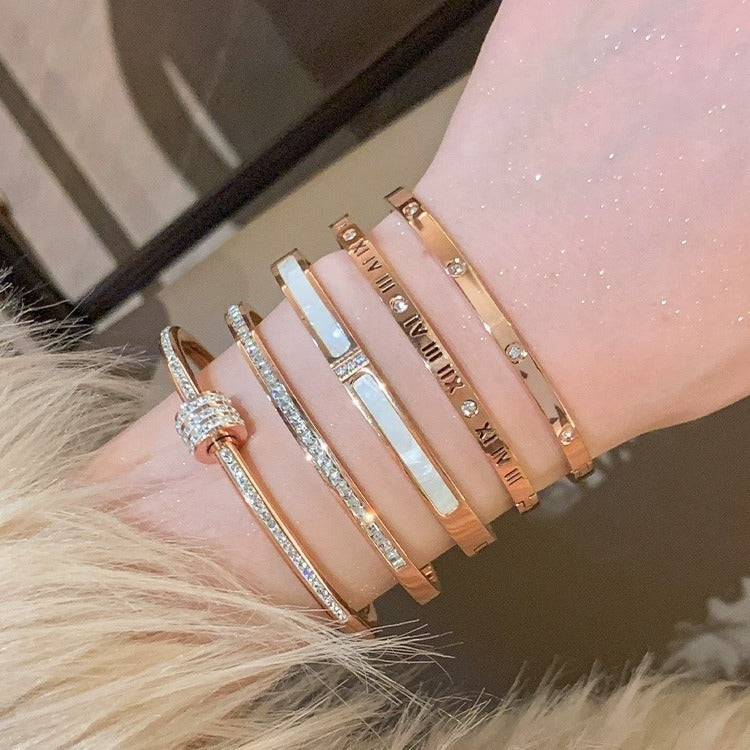 Rose Gold Zircon 7 Pcs Bracelets Set | Luxury Stackable Bangles | Anti-Tarnish