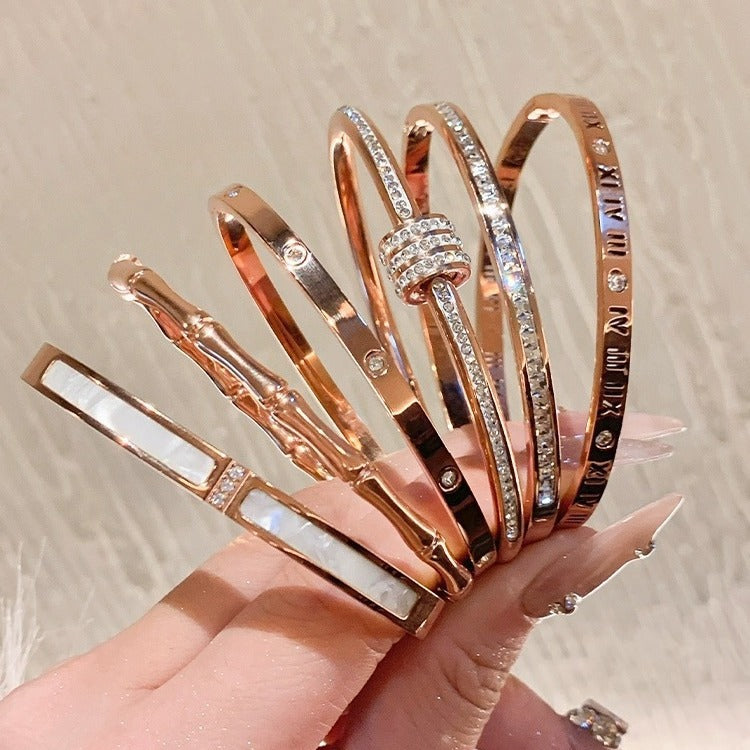 Rose Gold Zircon 7 Pcs Bracelets Set | Luxury Stackable Bangles | Anti-Tarnish