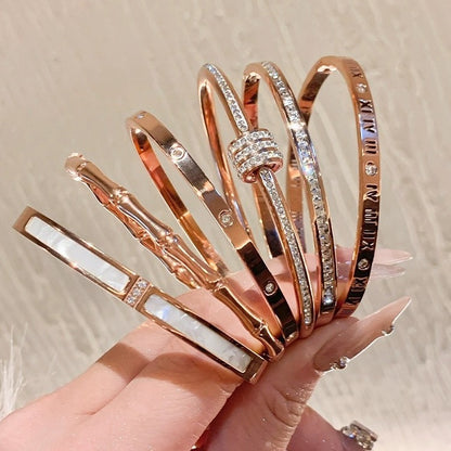 Rose Gold Zircon 7 Pcs Bracelets Set | Luxury Stackable Bangles | Anti-Tarnish