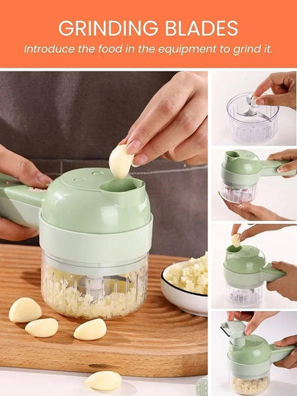 4-in-1 Electric Vegetable Cutter | USB-C 1200mAh | Auto Wash + 6 Attachments