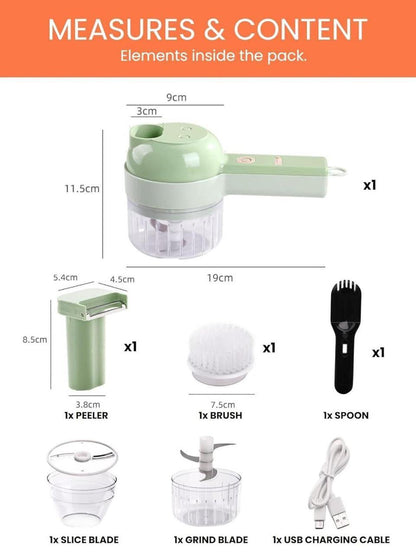 4-in-1 Electric Vegetable Cutter | USB-C 1200mAh | Auto Wash + 6 Attachments