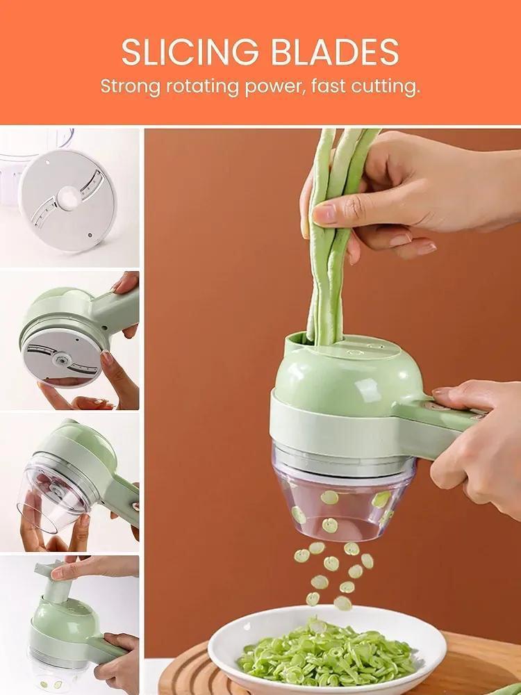 4-in-1 Electric Vegetable Cutter | USB-C 1200mAh | Auto Wash + 6 Attachments